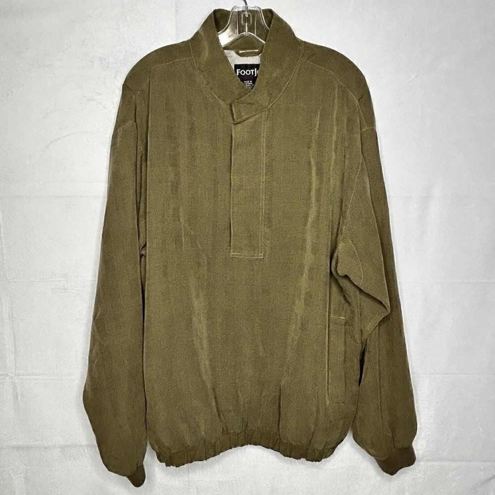 FootJoy FJ Taupe Green Golf 1/2 Zip Mock Collar Jacket Men's L Elastic Waist